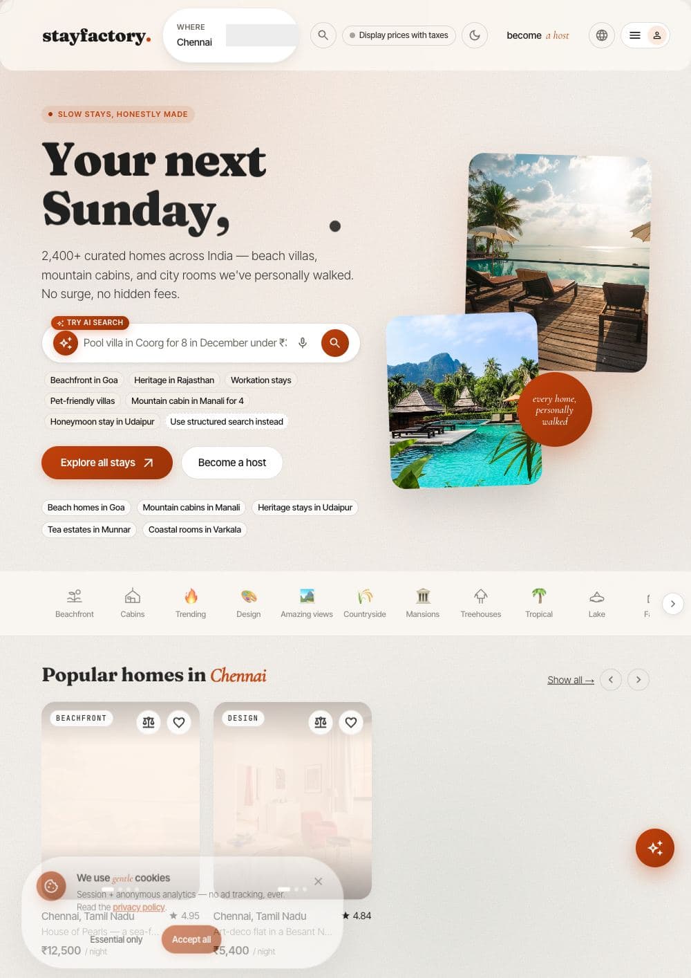 Hotel and hospitality booking interface