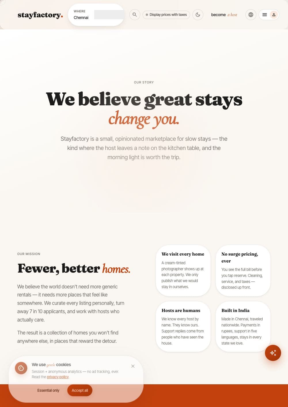 Hotel and hospitality booking interface